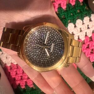 Fossil Gold Watch with Crystal-Studded Dial